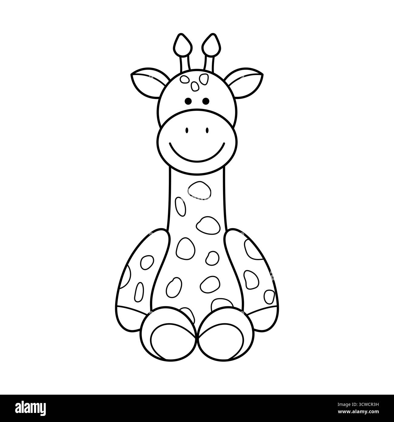 Jolie girafe de dessin animé. Ce dessin simple est parfait pour les livres de coloriage, les dessins d'enfants, le matériel éducatif, les décorations de pépinière. Illustration de Vecteur