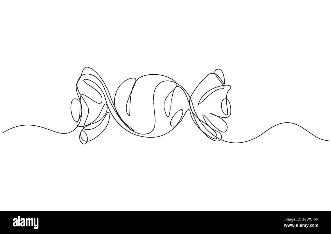 Bonbons dans un dessin de ligne continue, caramel et chocolat sucré dans le symbole de papier d'emballage pour le concept de magasin de bonbons, bonbons dans un dessin de ligne continue Illustration de Vecteur