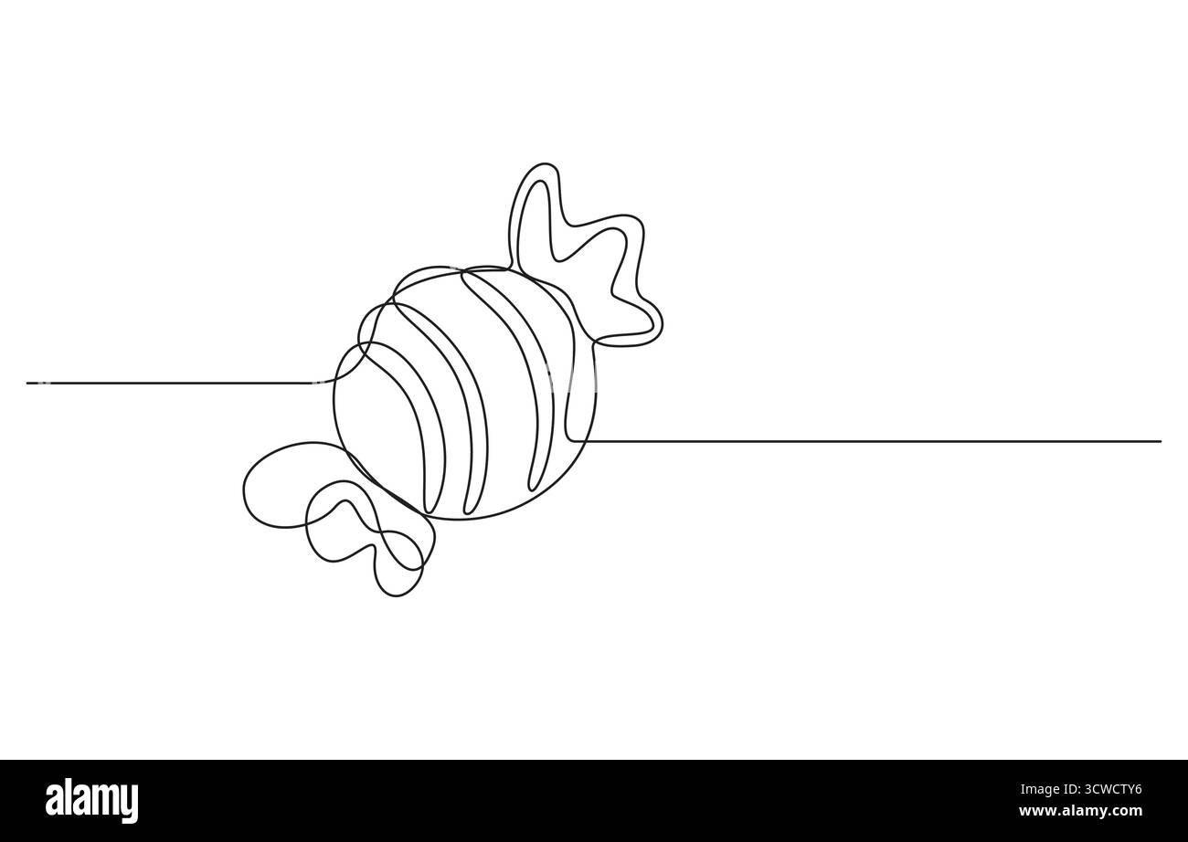 Bonbons dans un dessin de ligne continue, caramel et chocolat sucré dans le symbole de papier d'emballage pour le concept de magasin de bonbons, bonbons dans un dessin de ligne continue Illustration de Vecteur