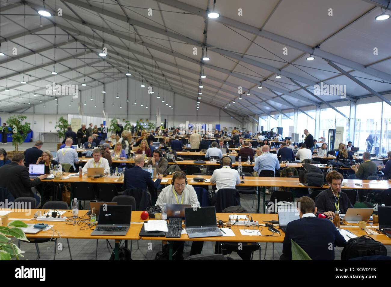 Le centre de presse pour les journalistes lors du sommet européen de Copenhague était sous une tente Banque D'Images