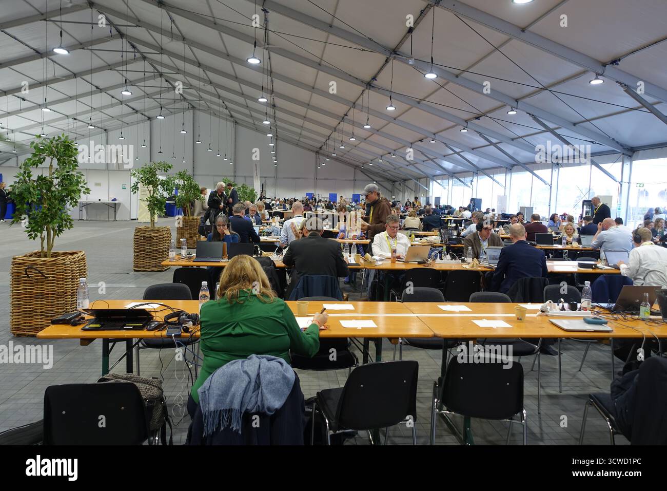 Le centre de presse pour les journalistes lors du sommet européen de Copenhague était sous une tente Banque D'Images