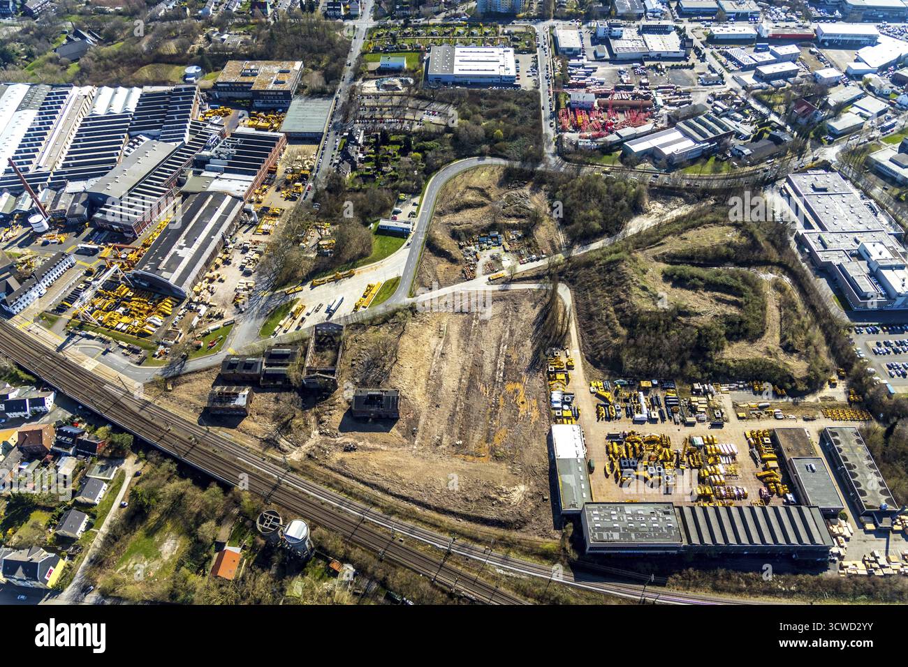 Vue aérienne, site Caterpillar construction Machinery Manufacturer, Dortmund, Ruhr area, Rhénanie du Nord-Westphalie, Allemagne, DE, Europe, oiseaux-yeux, vue Banque D'Images