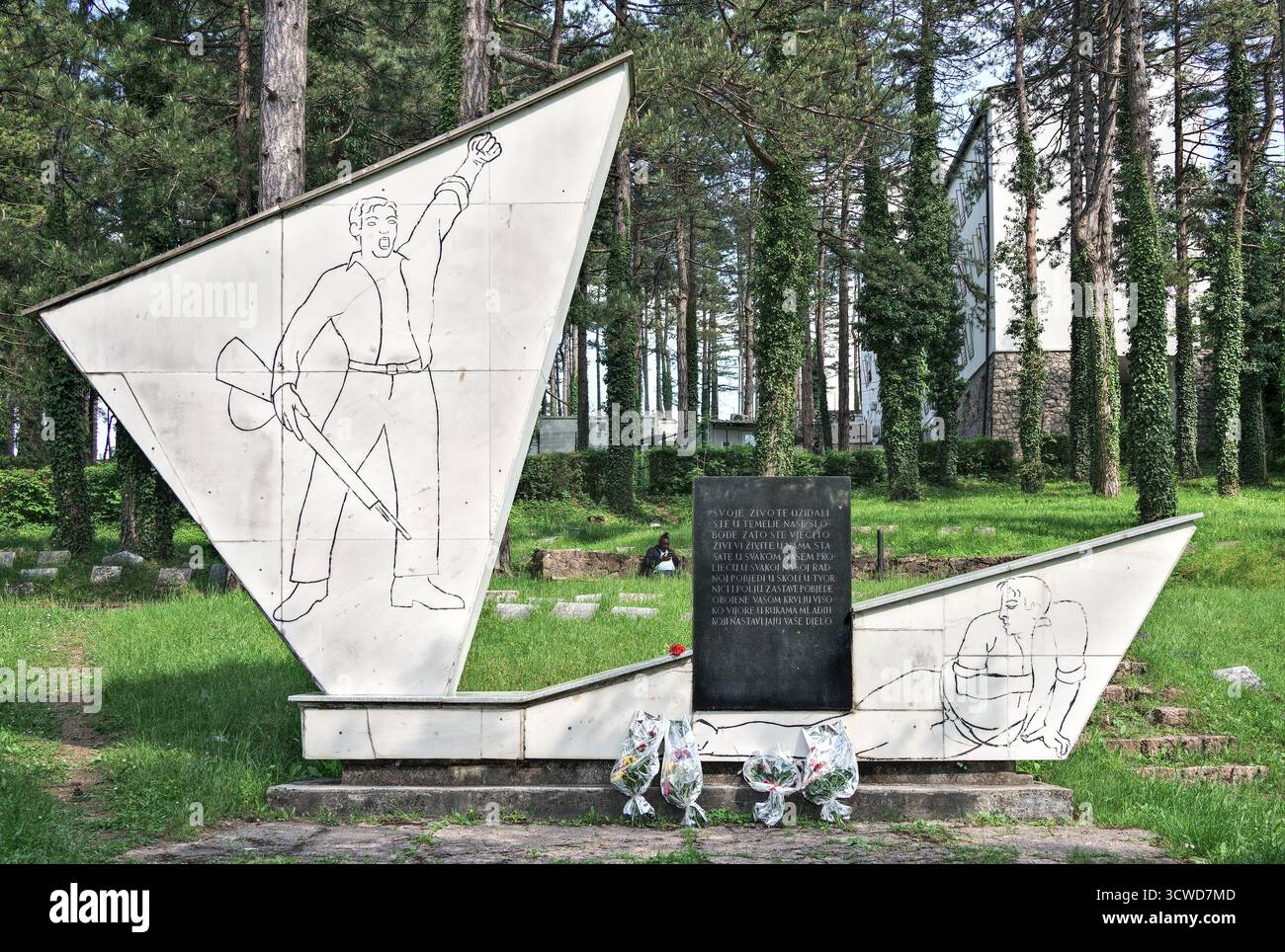 Bosnie-Herzégovine, Bihać (Mun.), Bihać : cimetière partisan Borići ('Partizansko Groblje Borići') [Stanislav Mišić, 1968] – Mémorial Banque D'Images