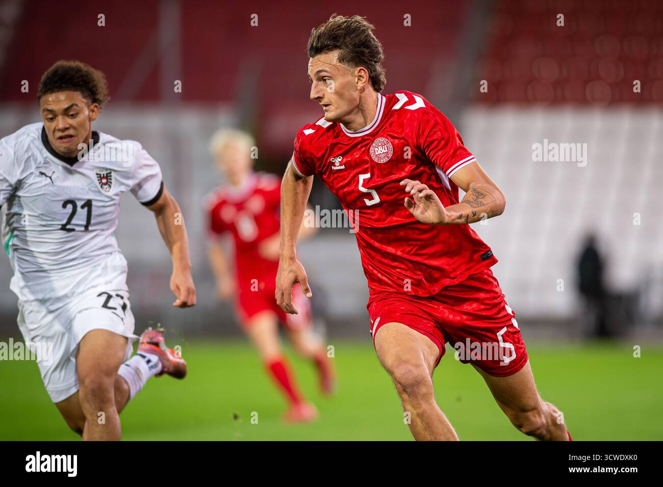 Vejle, Danemark. 10 octobre 2025. Silas Andersen (5 ans) du Danemark vu lors de la qualification UEFA EURO U21 entre le Danemark et l'Autriche au stade de Vejle à Vejle. Banque D'Images