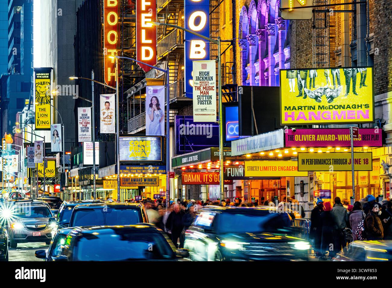 Broadway Theater marquees, Times Square, quartier des théâtres, 45th Street, Manhattan, New York. Banque D'Images