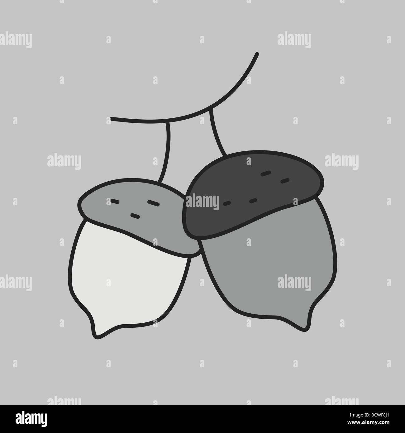 Une simple icône en niveaux de gris de deux glands. Cette illustration est parfaite pour transmettre les thèmes de la nature, de la forêt, de l'automne et de la richesse des mers de récolte Illustration de Vecteur