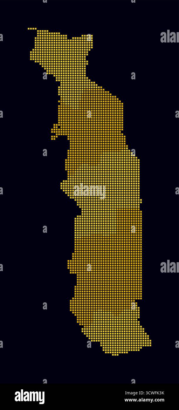 Carte en pointillés du Togo. Carte de style numérique du pays sur un fond sombre. Forme Togo avec des points carrés. Style de points colorés. Carrés de petite taille. Illustration de Vecteur