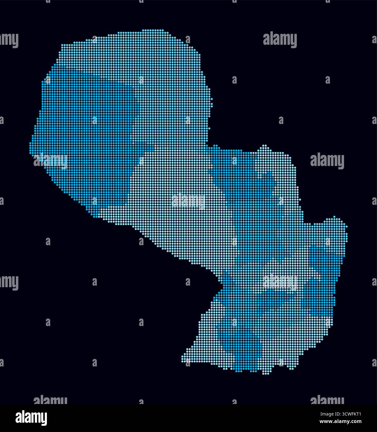 Carte en pointillés du Paraguay. Carte de style numérique du pays sur un fond sombre. Paraguay forme avec des points circulaires. Style de points colorés. Cercles de petite taille. Illustration de Vecteur