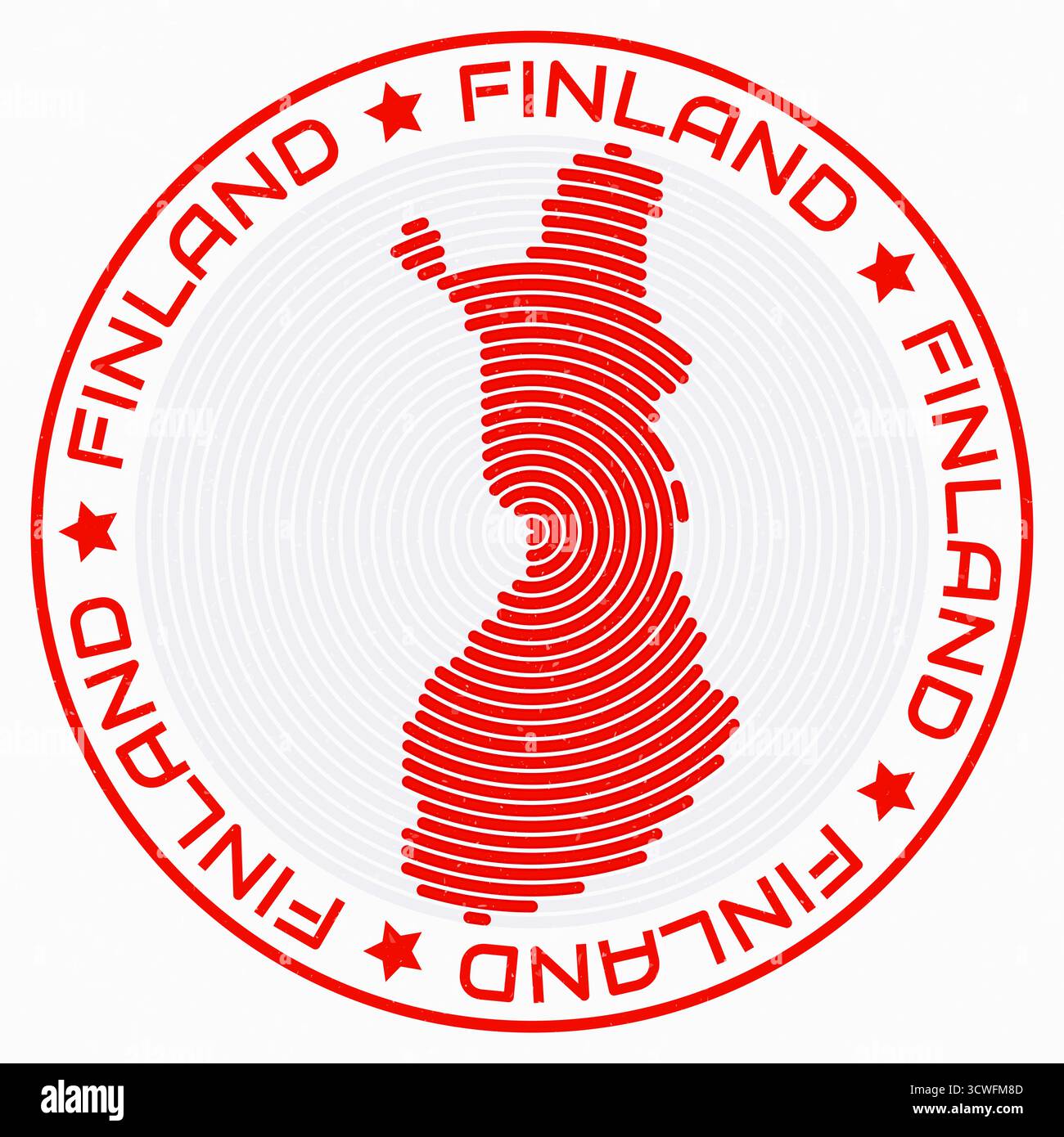 Carte de la Finlande avec un titre rond. Bagues en forme de pays. Texte finlandais autour de la forme de la frontière du pays. Belle illustration vectorielle. Illustration de Vecteur