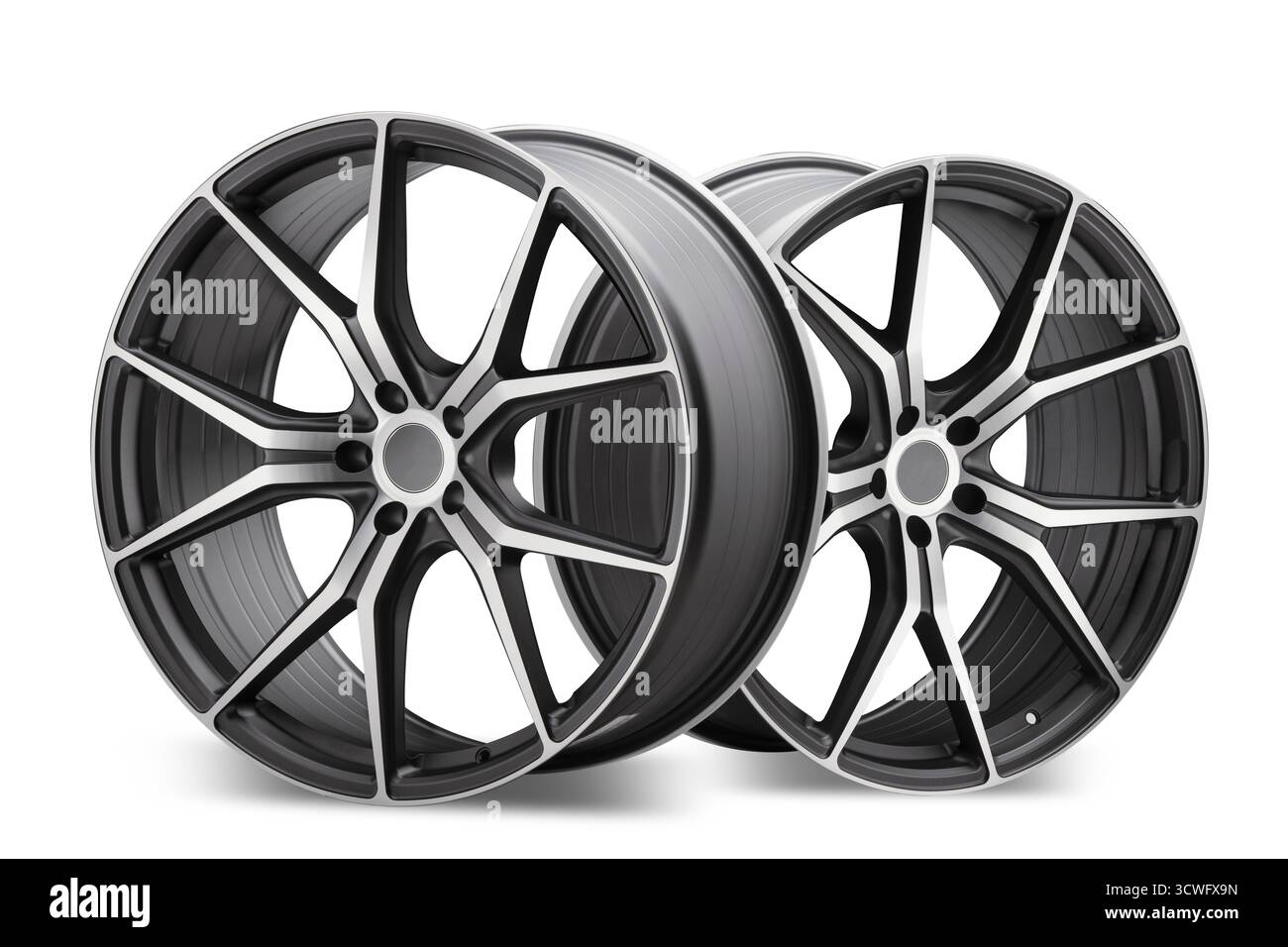 Jantes en alliage modernes conçues pour la performance et le style sur un fond blanc propre Banque D'Images