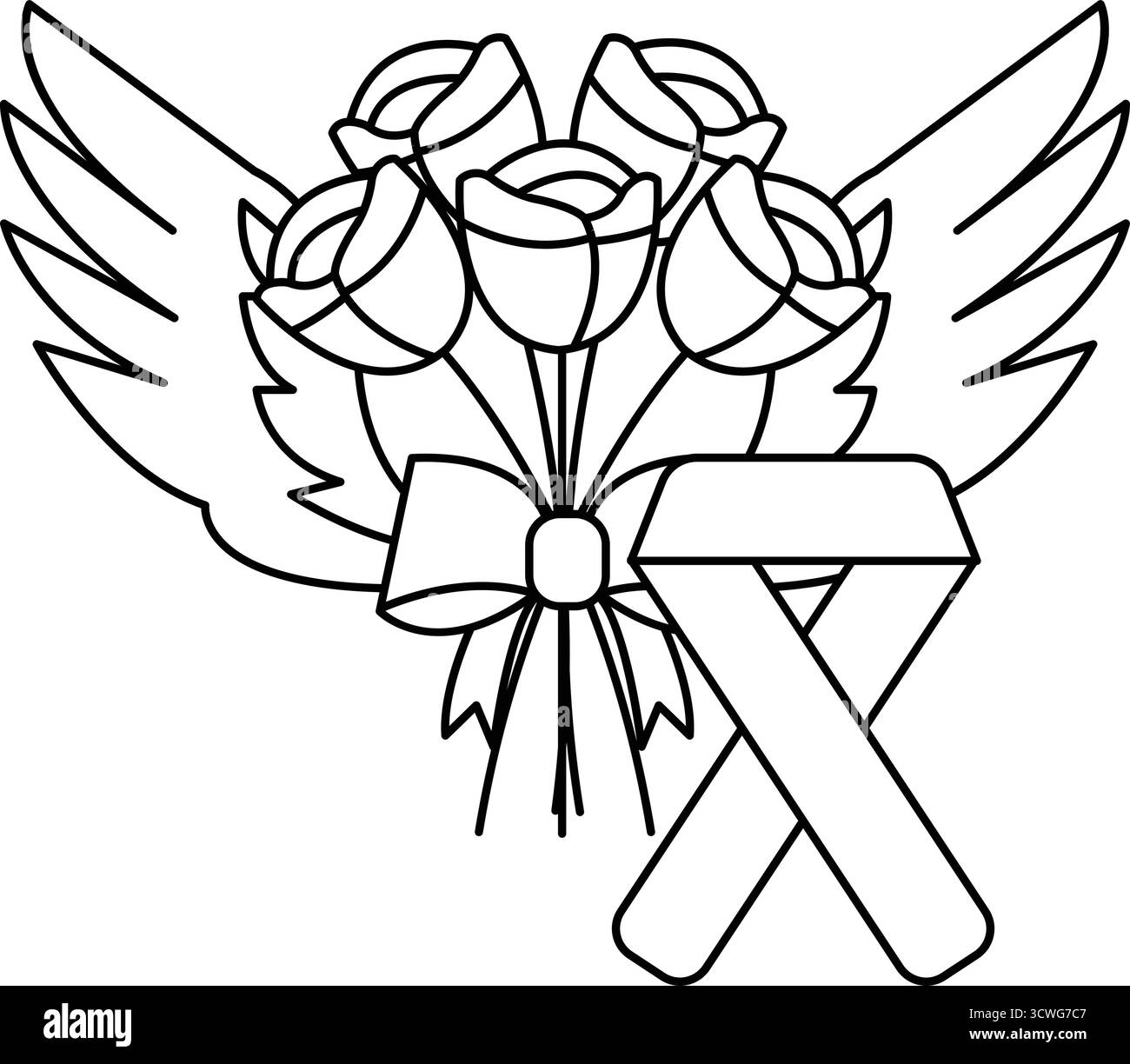 Un bouquet de roses est attaché avec un ruban et est au-dessus d'un ruban qui dit 'X'. Concept d'espoir et de résilience, comme les roses symbolisent l'amour et la beauté Illustration de Vecteur
