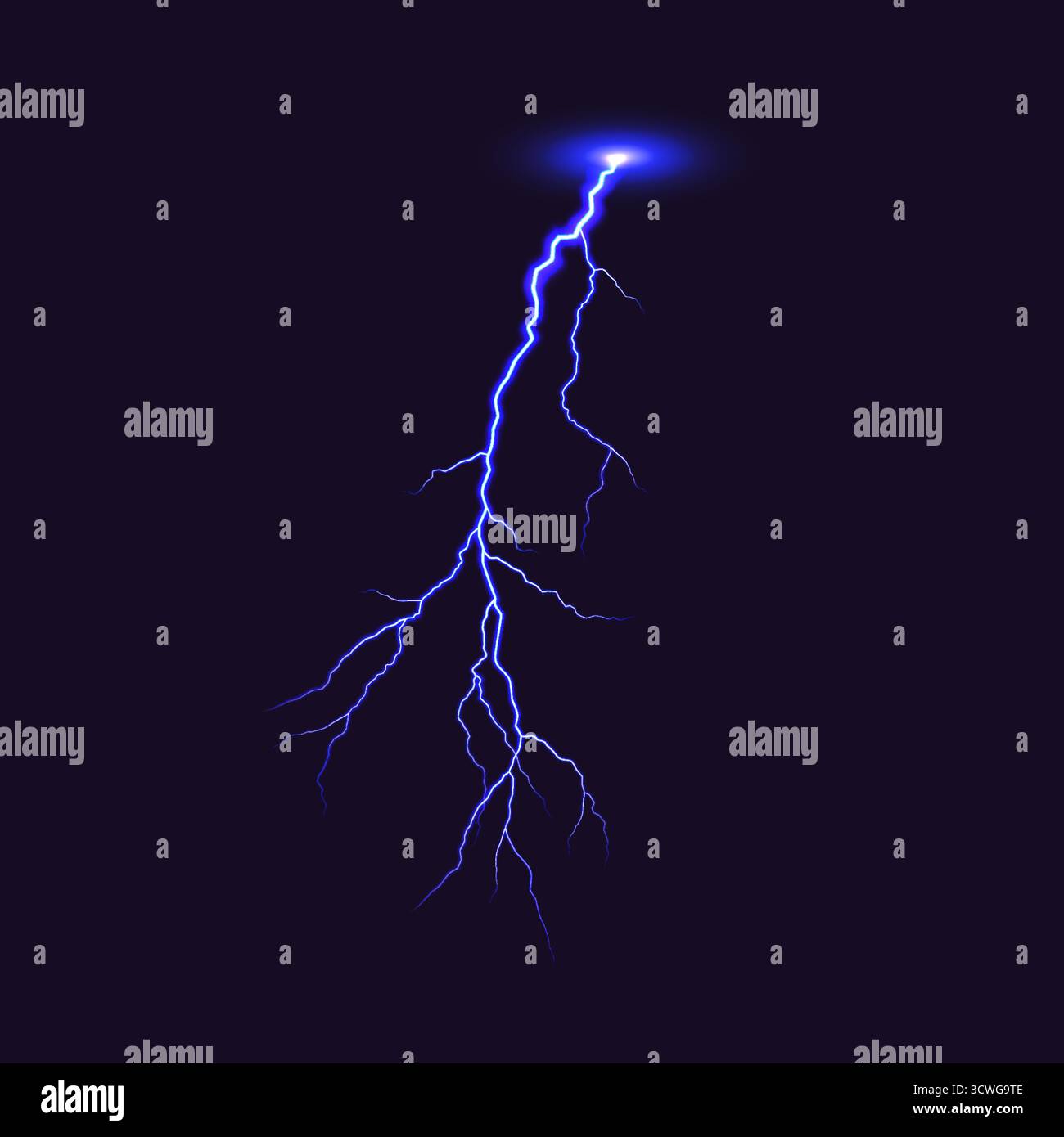 Éclair bleu électrique sur fond violet profond. Illustration numérique saisissante et puissante. Idéal pour les designs atmosphériques et les thèmes énergétiques Illustration de Vecteur