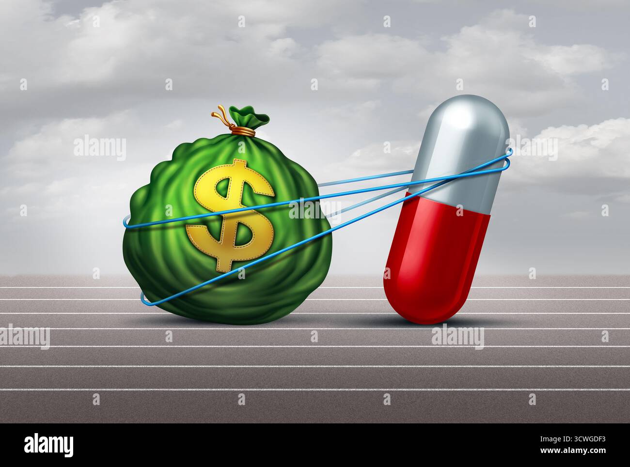 Big Pharma Business et l'industrie pharmaceutique que les bénéfices de médicaments sur ordonnance et de la biochimie de médecine par le biais du développement brevetant un Banque D'Images