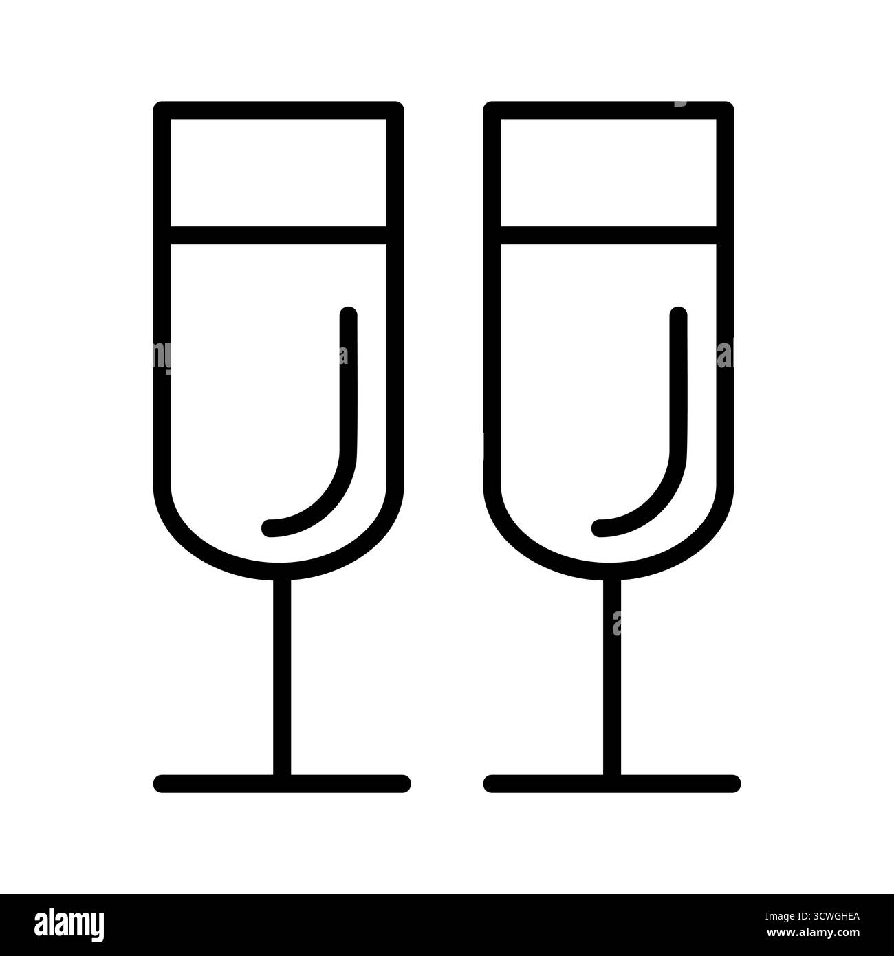 Dessin au trait minimal de deux verres à champagne pour les célébrations de Noël et du nouvel an, idéal pour les invitations, les affiches ou la marque festive. Illustration de Vecteur
