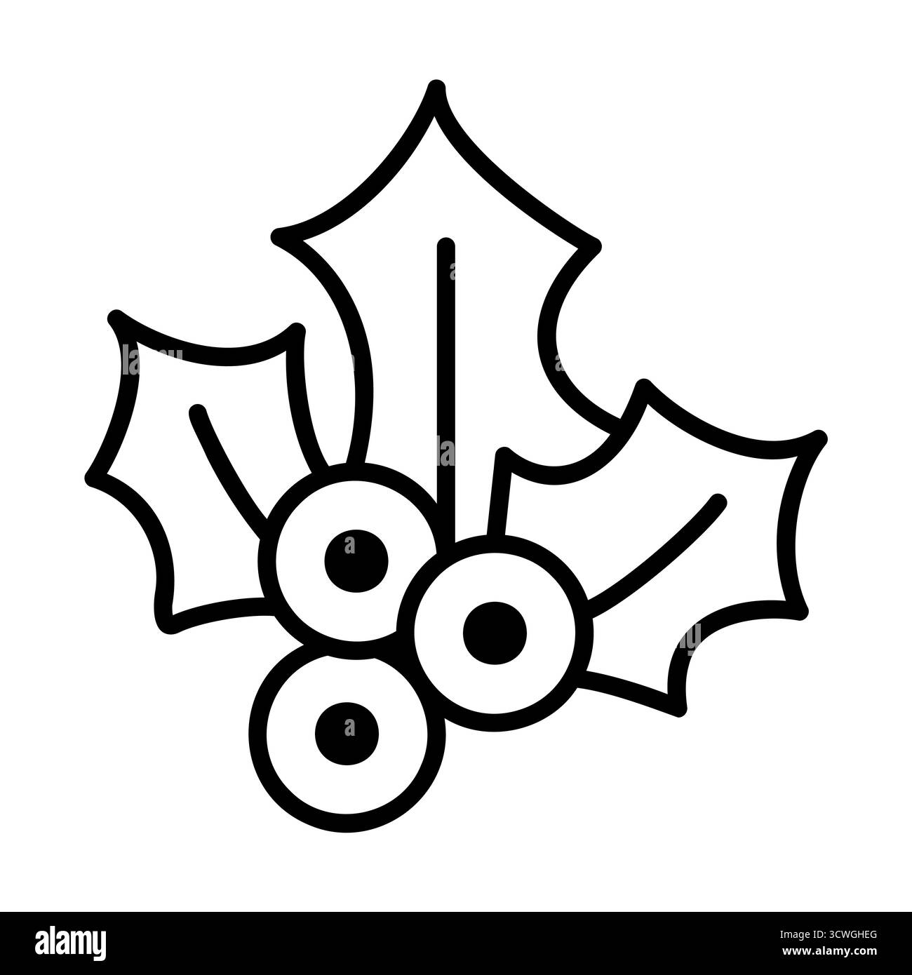 Dessin au trait minimal de feuilles de houx et de baies de Noël, idéal pour les cartes de vœux, les motifs festifs et l'image de marque des fêtes. Illustration de Vecteur