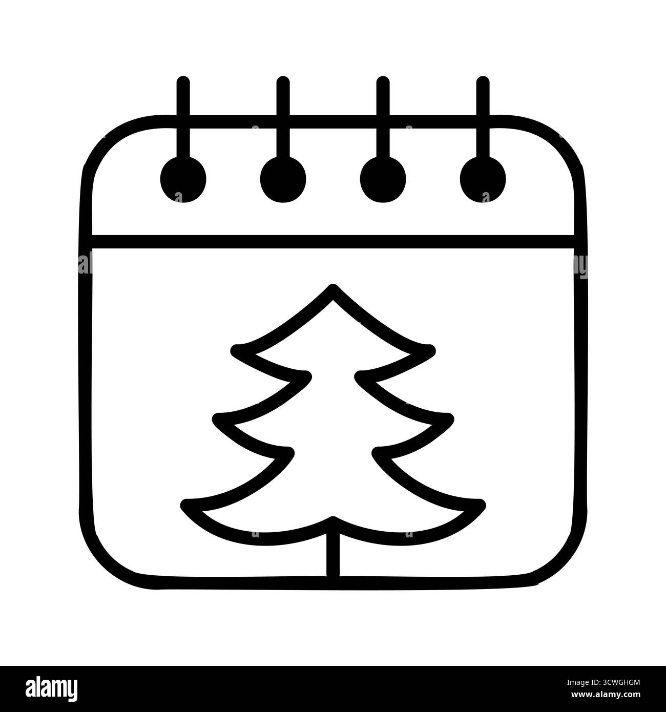 Icône minimale de calendrier de Noël avec un arbre, idéal pour les planificateurs de vacances, l'interface utilisateur numérique et le marketing de saison d'hiver. Illustration de Vecteur