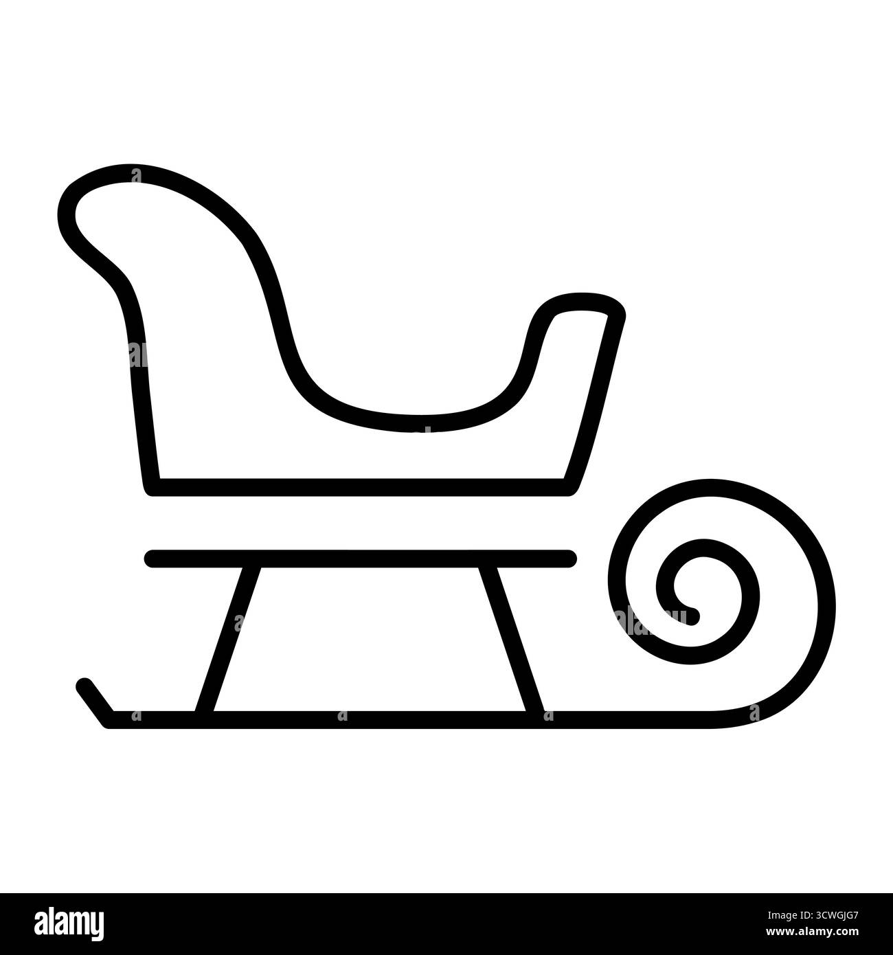 Icône de contour de traîneau d'art en ligne utilisée dans la conception de Noël, symbolisant le transport du Père Noël et les traditions hivernales festives. Illustration de Vecteur