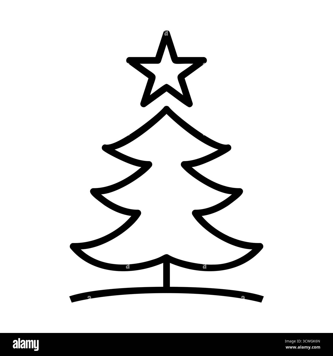 Icône de contour d'arbre de Noël classique avec étoile sur le dessus, idéal pour les cartes de vœux, les illustrations d'hiver et la marque festive. Illustration de Vecteur