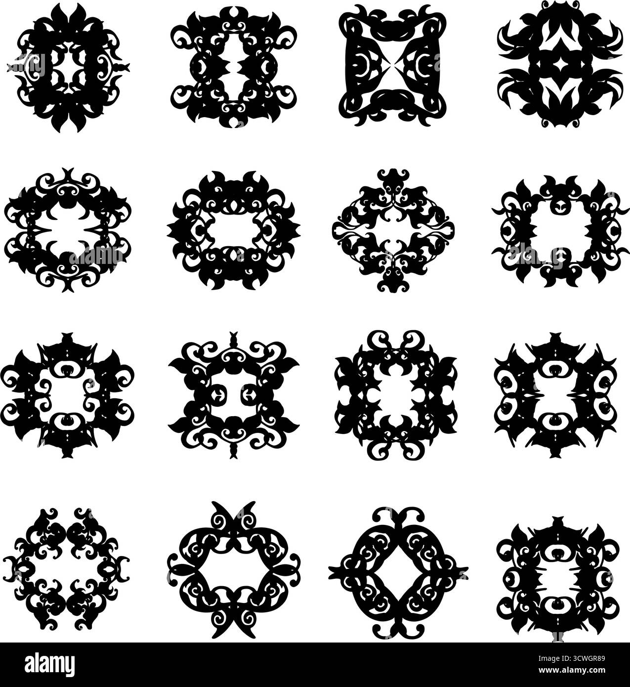 ensemble de motifs floraux noir et blanc Banque D'Images