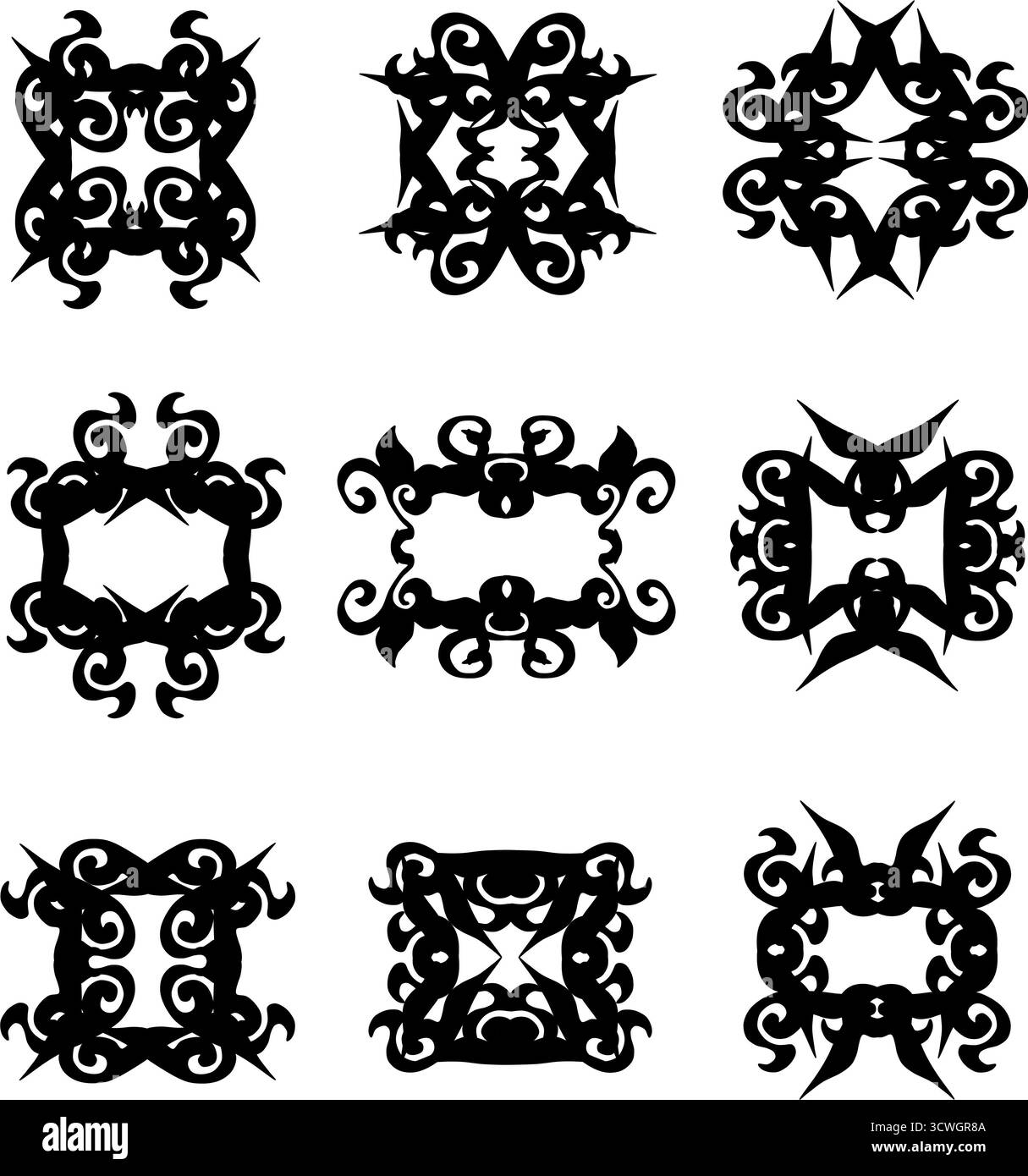 cadres et motifs floraux noirs et blancs sans couture Banque D'Images