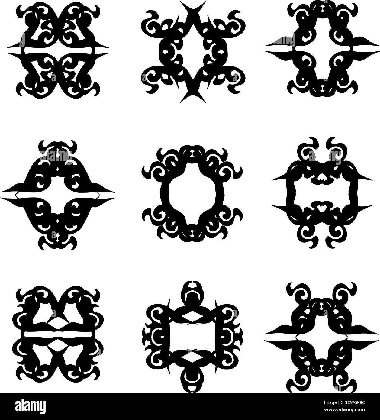 motifs floraux fantaisie noir et blanc et cadres de nom Banque D'Images
