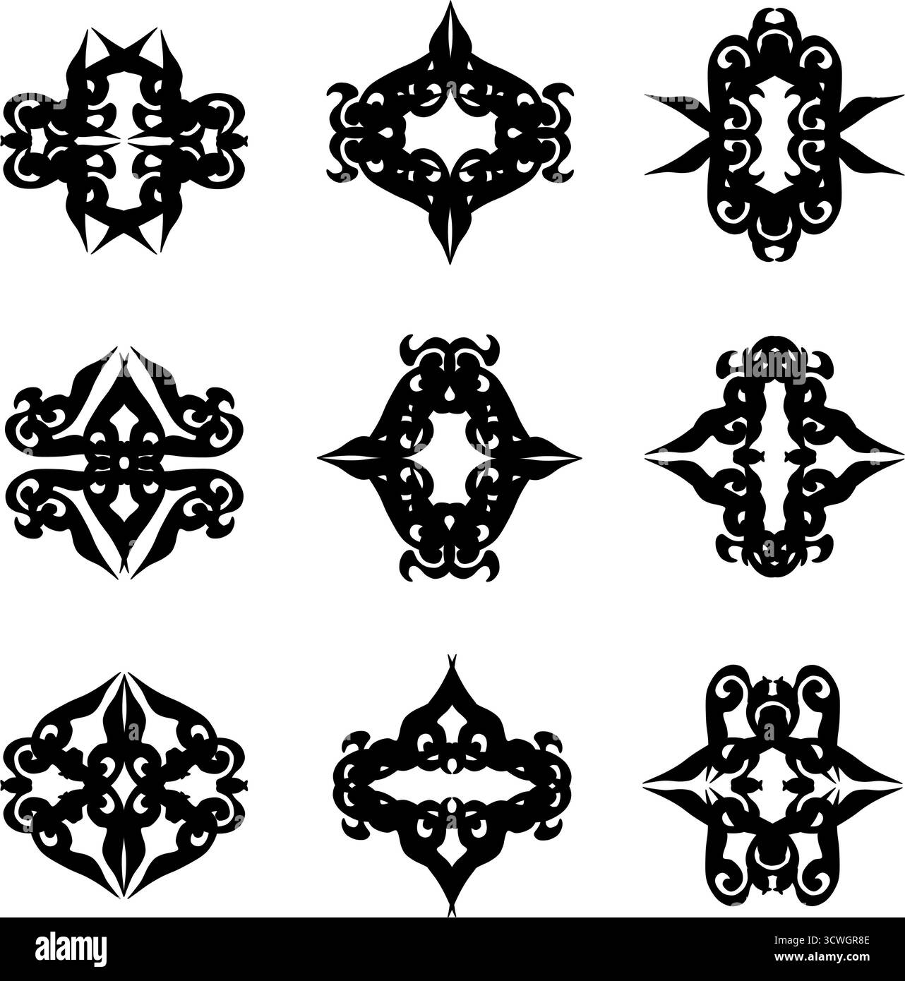 motifs floraux élégants en noir et blanc Banque D'Images