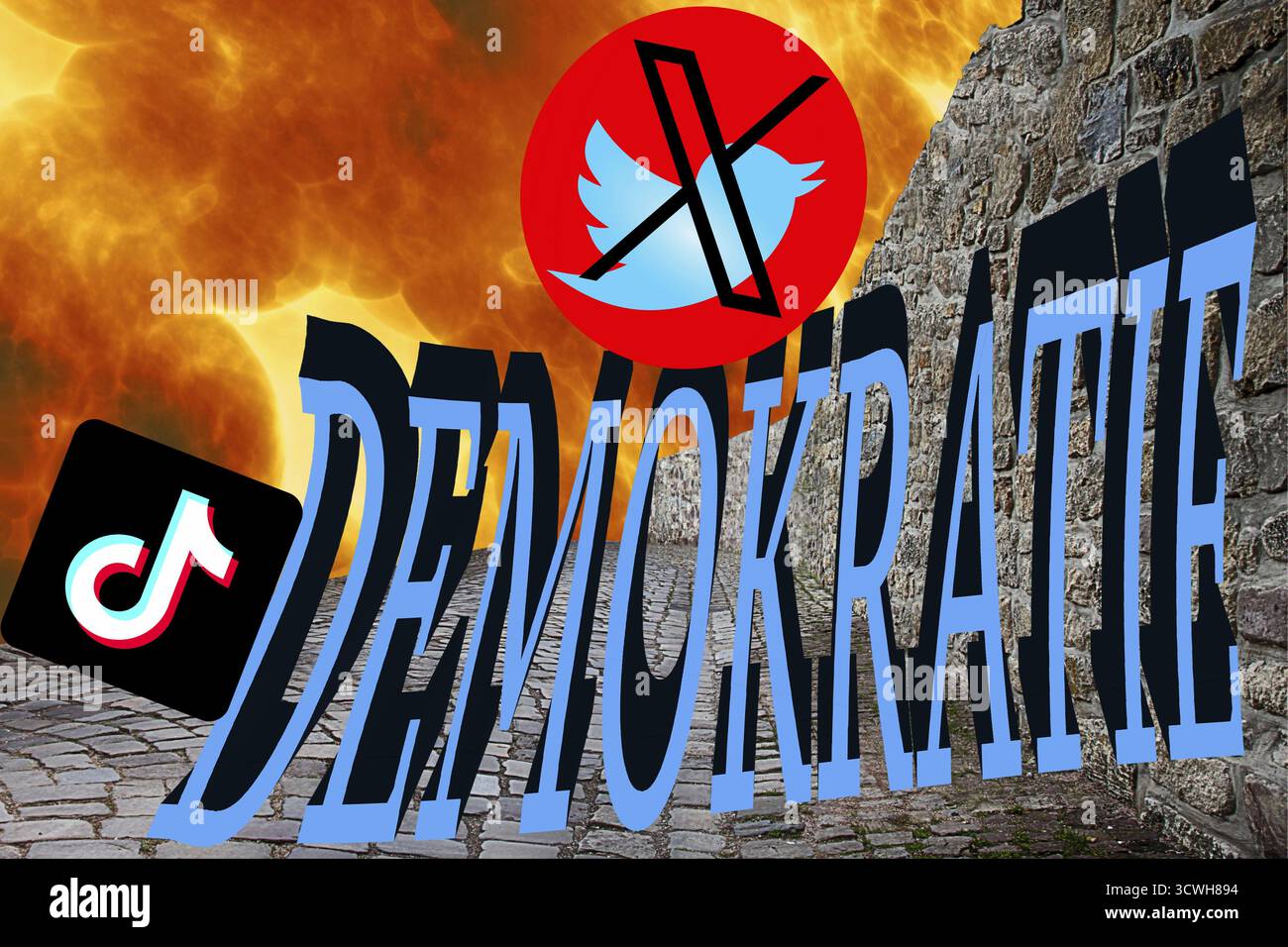 Image symbolique, réseaux asociaux, X-Twitter, Elon Musk, TikTok, faux rapports, liberté, individualité, groupe, humanité, liberté de la presse, journali Banque D'Images