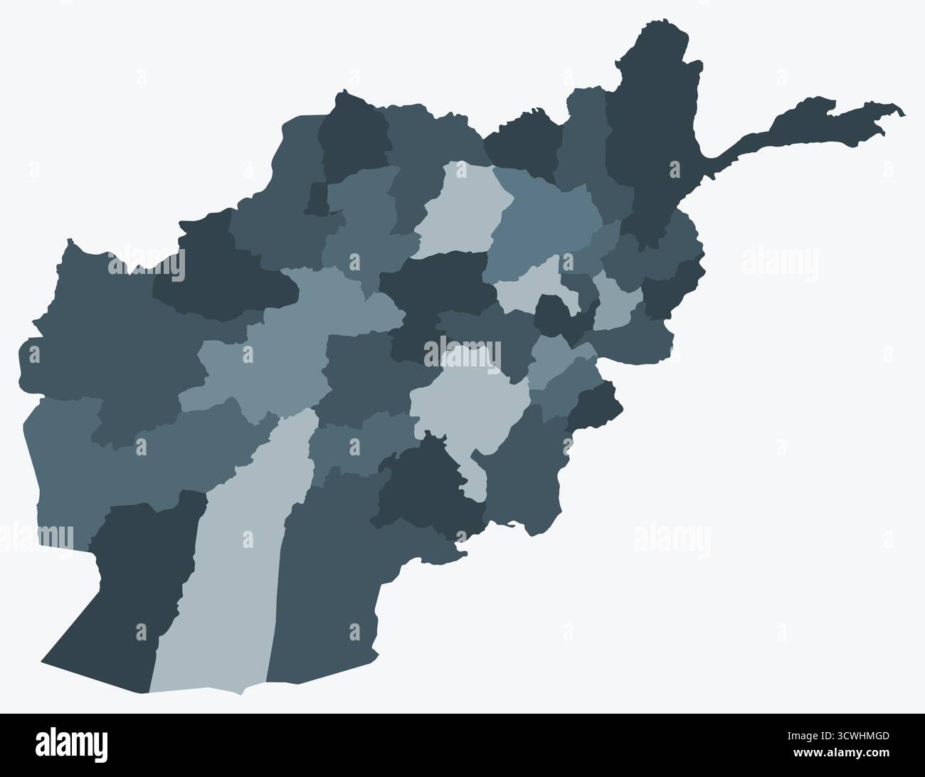 Carte de l'Afghanistan avec les régions. Une carte de frontière de pays simple avec division de région. Palette de couleurs bleu-gris. Illustration de Vecteur