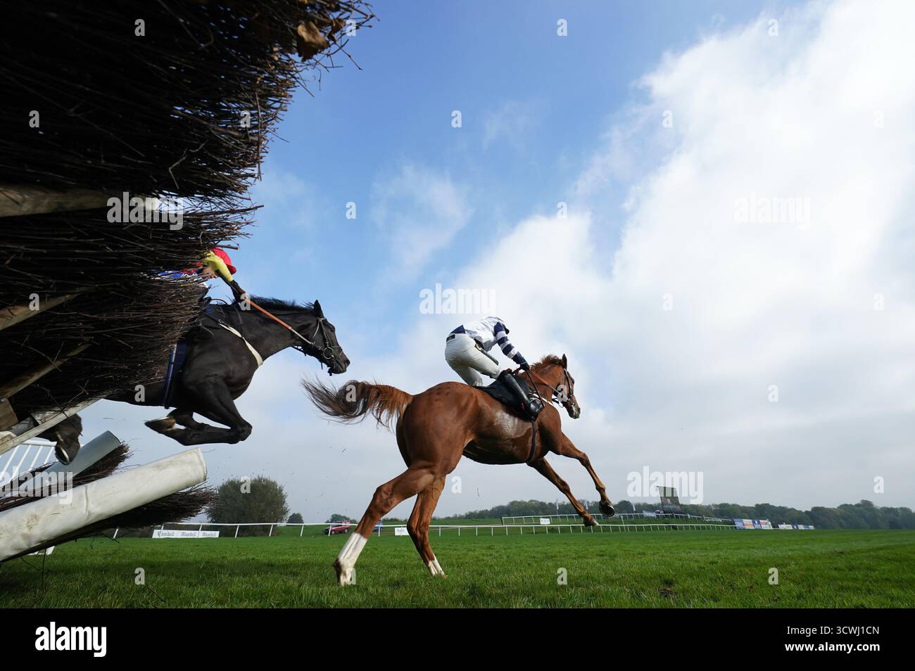 Celtic Dino monté par Dylan Johnston (à droite) sur leur chemin pour remporter le « champion gallois » de DragonBet lors du DragonBet Welsh Racing Festival à l'hippodrome de Chepstow. Date de la photo : dimanche 12 octobre 2025. Banque D'Images