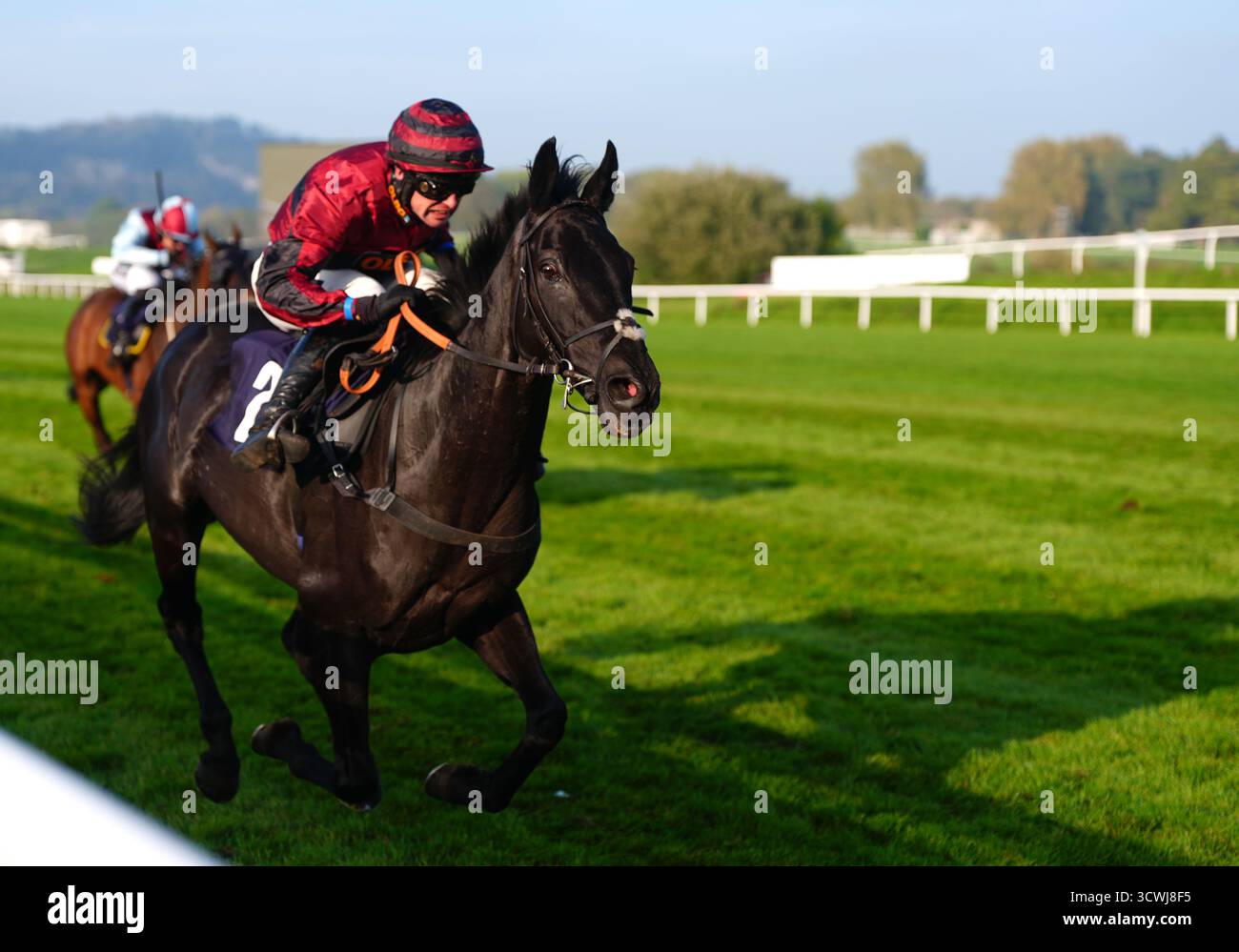 Washington monté par Paul O'Brien sur leur chemin pour remporter le dragonbet.co.uk Born from the Betting Ring Seniors' handicap Hurdle lors du Dragonbet Welsh Racing Festival à l'hippodrome de Chepstow. Date de la photo : dimanche 12 octobre 2025. Banque D'Images