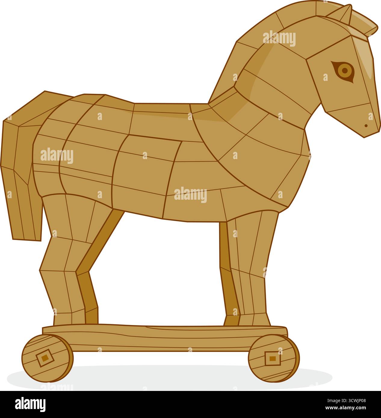 Cheval de Troie. Mythologie grecque antique, cheval en bois. Cadeau de stratégie de guerre de Troie. Figure en bois de cheval, statue pour l'ancienne Troie. Illustration vectorielle Illustration de Vecteur