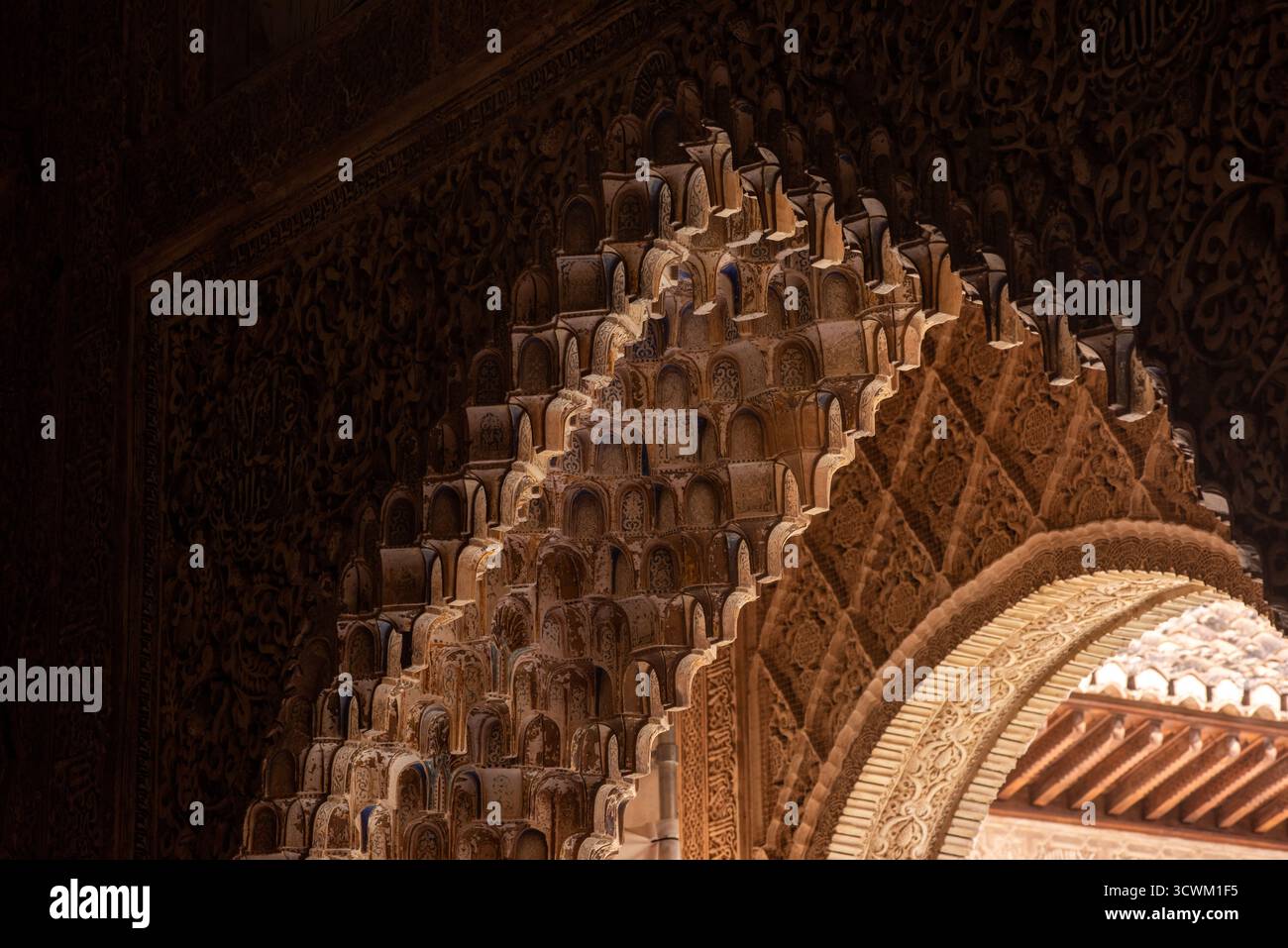 Une vue du mur dans la salle des Abencerrajes dans l'Alhambra, Grenade, Espagne. Banque D'Images