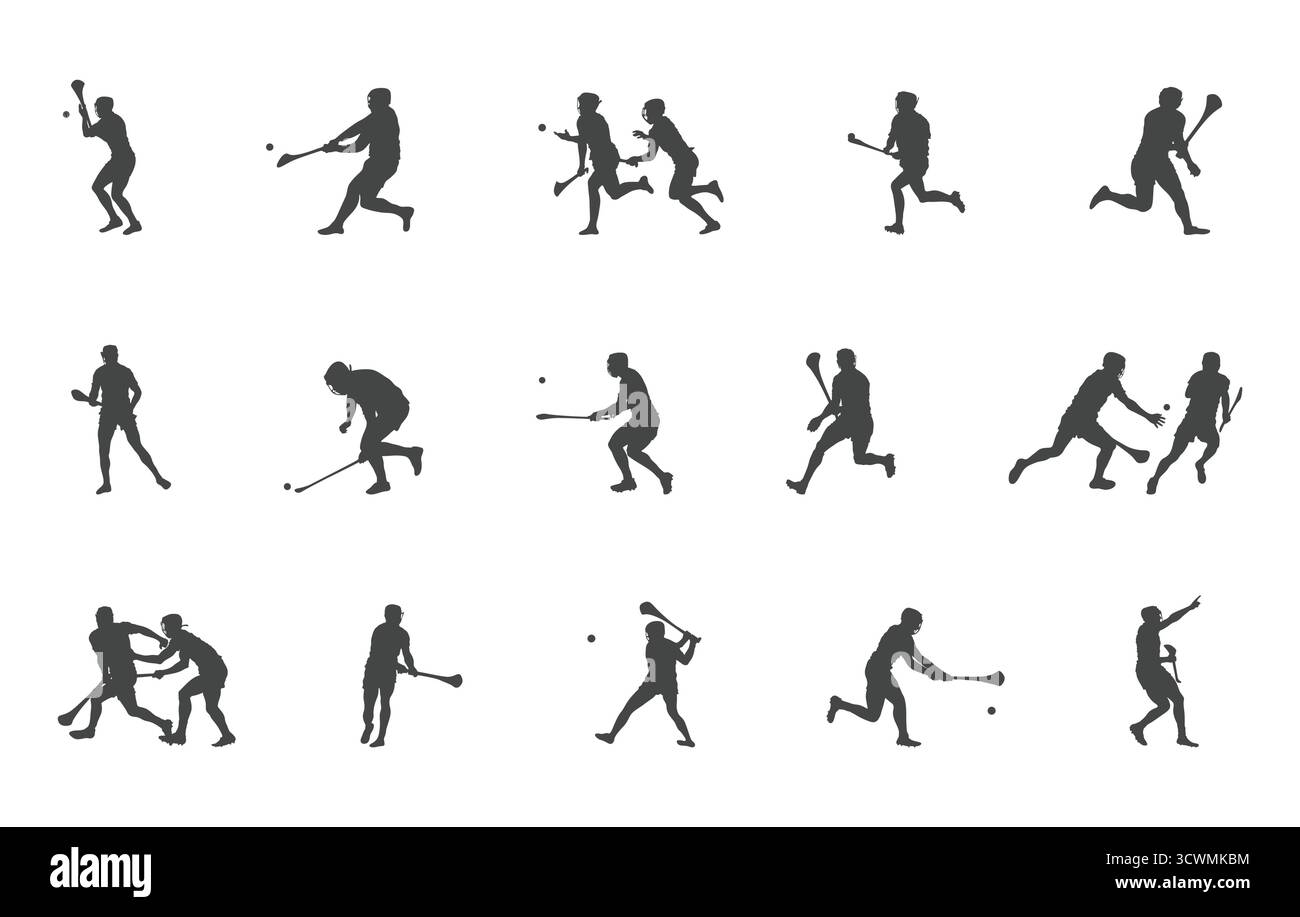 svg de joueurs de hurling, silhouette de joueurs de hurling, svg de hurling, vecteur de joueurs de hurling, silhouette de sports de hurling, clipart des joueurs de hurling. Illustration de Vecteur