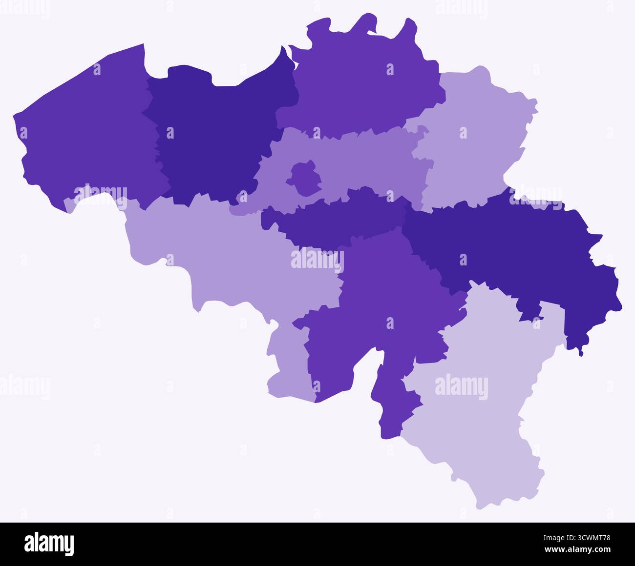 Carte de Belgique avec les régions. Carte de frontière de pays simple avec division de région. Palette de couleurs violet foncé. Illustration de Vecteur