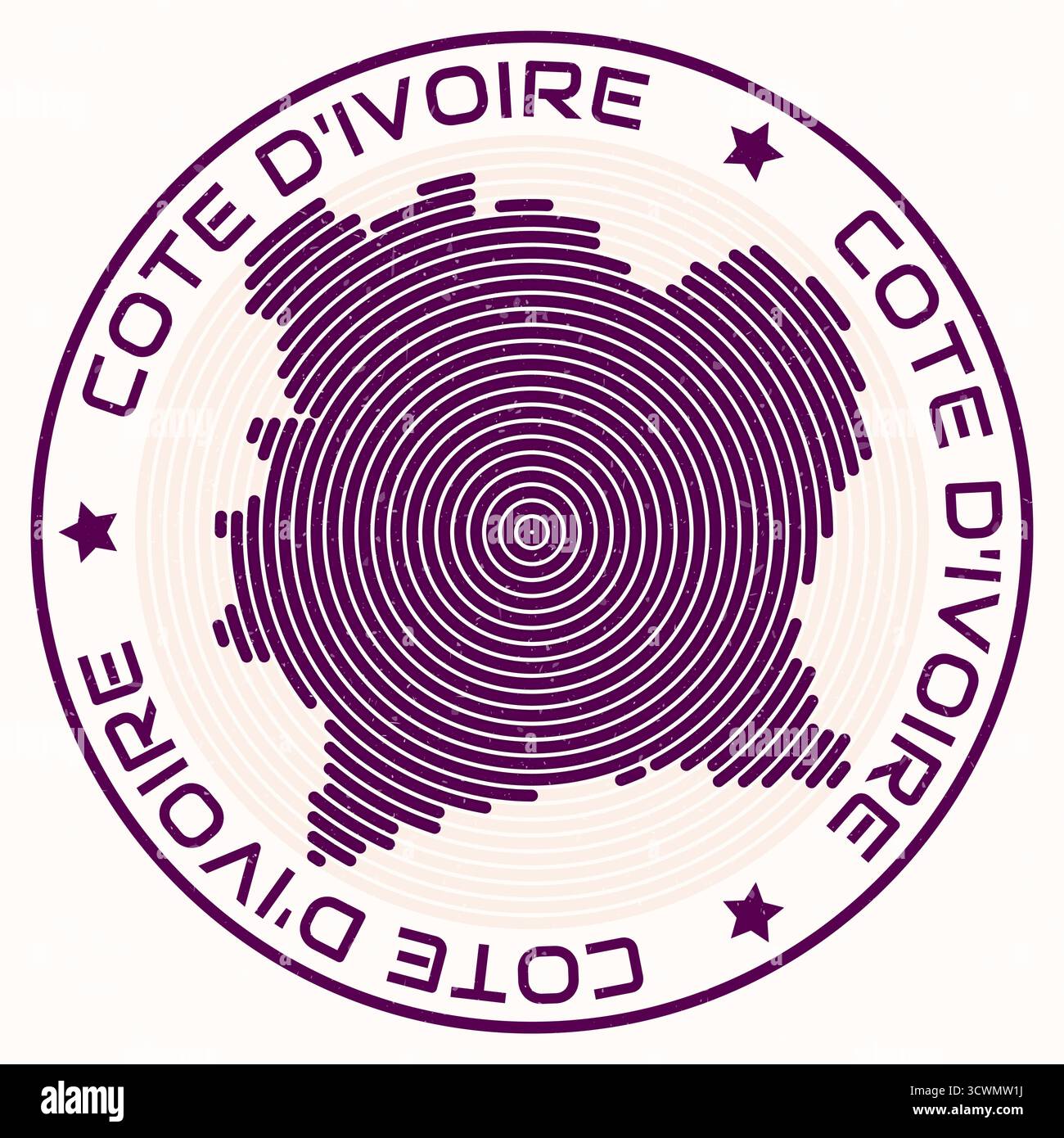 Carte Côte d'Ivoire avec titre rond. Bagues en forme de pays. Texte de la Côte d'Ivoire autour de la forme de la frontière du pays. Illustration vectorielle élégante. Illustration de Vecteur