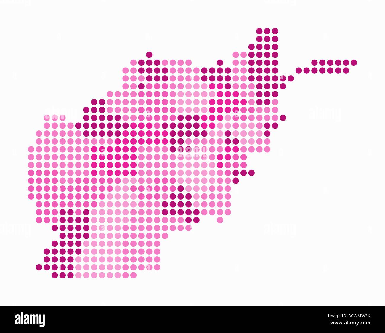 Carte en pointillés de l'Afghanistan. Carte de style numérique du pays sur fond blanc. Forme d'Afghanistan avec des points circulaires. Style de points colorés. Illustration de Vecteur