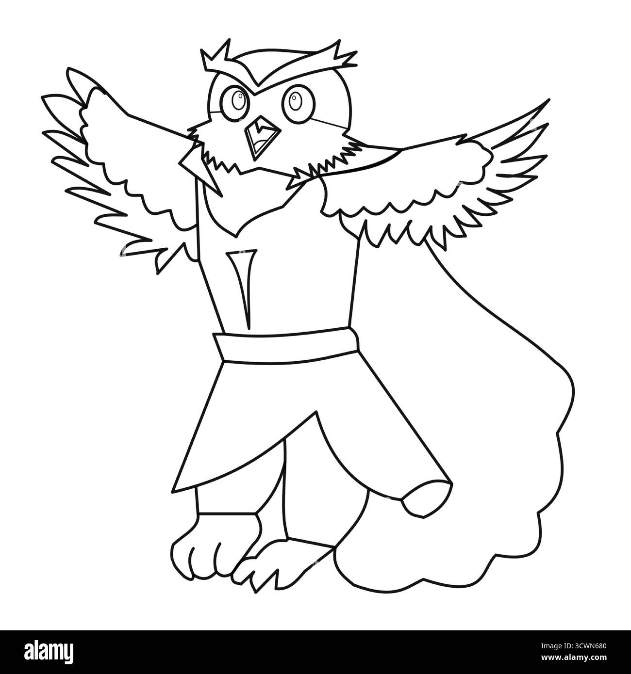 personnage de super-héros hibou avec la page de coloriage drôle de personnage de costume de puissance pour enfants Illustration de Vecteur