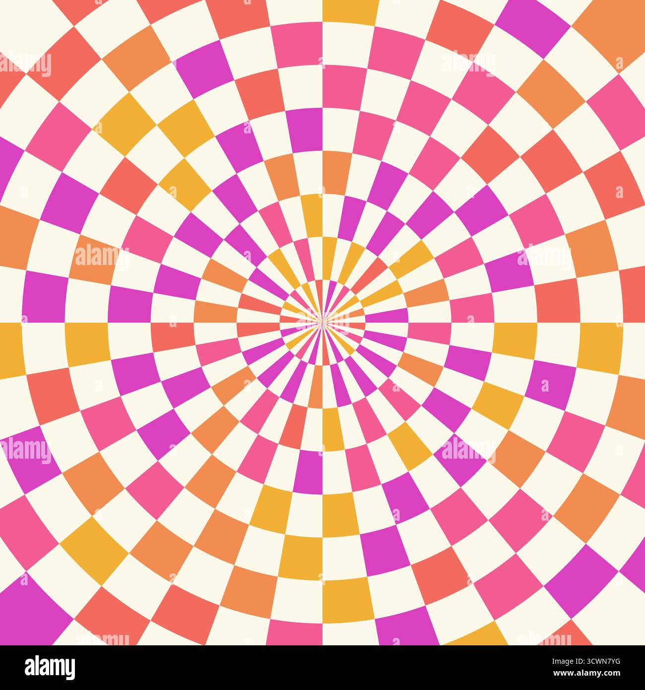 Motif à carreaux coloré, design radial, arrière-plans abstraits rétro psychédéliques style des années 70, Illustration de Vecteur