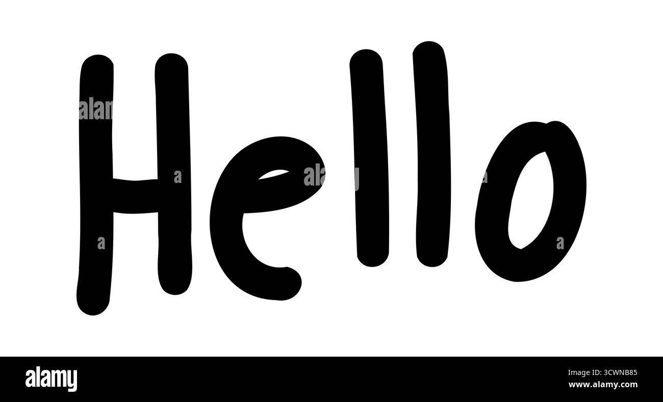 Lettrage doodle dessiné à la main bonjour simple texte de script mignon isolé sur fond blanc pour les cartes de vœux, blogs, journalisation et création de proje de conception Illustration de Vecteur