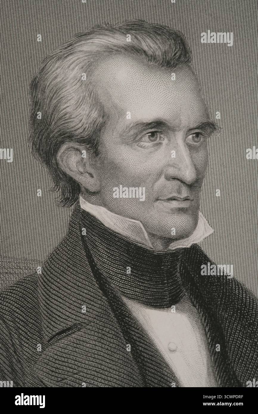 James K. Polk (James Knox Polk) (1795-1849) Politicien américain. 11e Président des Etats-Unis (1845-1849). Président de la Chambre des représentants des États-Unis (1835-1839) et gouverneur du Tennessee (1834-1841). Portrait. Gravure de W. Joseph Edwards (fl. 1840-1867) d'après Savinien Edme Dubourjal (1795-1865), vers 1845. Détail. Histoire des États-Unis, par J. A. Spencer. Volume III Edition publié à Barcelone, 1873. Banque D'Images James K. Polk (James Knox Polk) (1795-1849) Politicien américain. 11e Président des Etats-Unis (1845-1849). Président de la Chambre des représentants des États-Unis (1835-1839) et gouverneur du Tennessee (1834-1841). Portrait. Gravure de W. Joseph Edwards (fl. 1840-1867) d'après Savinien Edme Dubourjal (1795-1865), vers 1845. Détail. Histoire des États-Unis, par J. A. Spencer. Volume III Edition publié à Barcelone, 1873. Banque D'Images