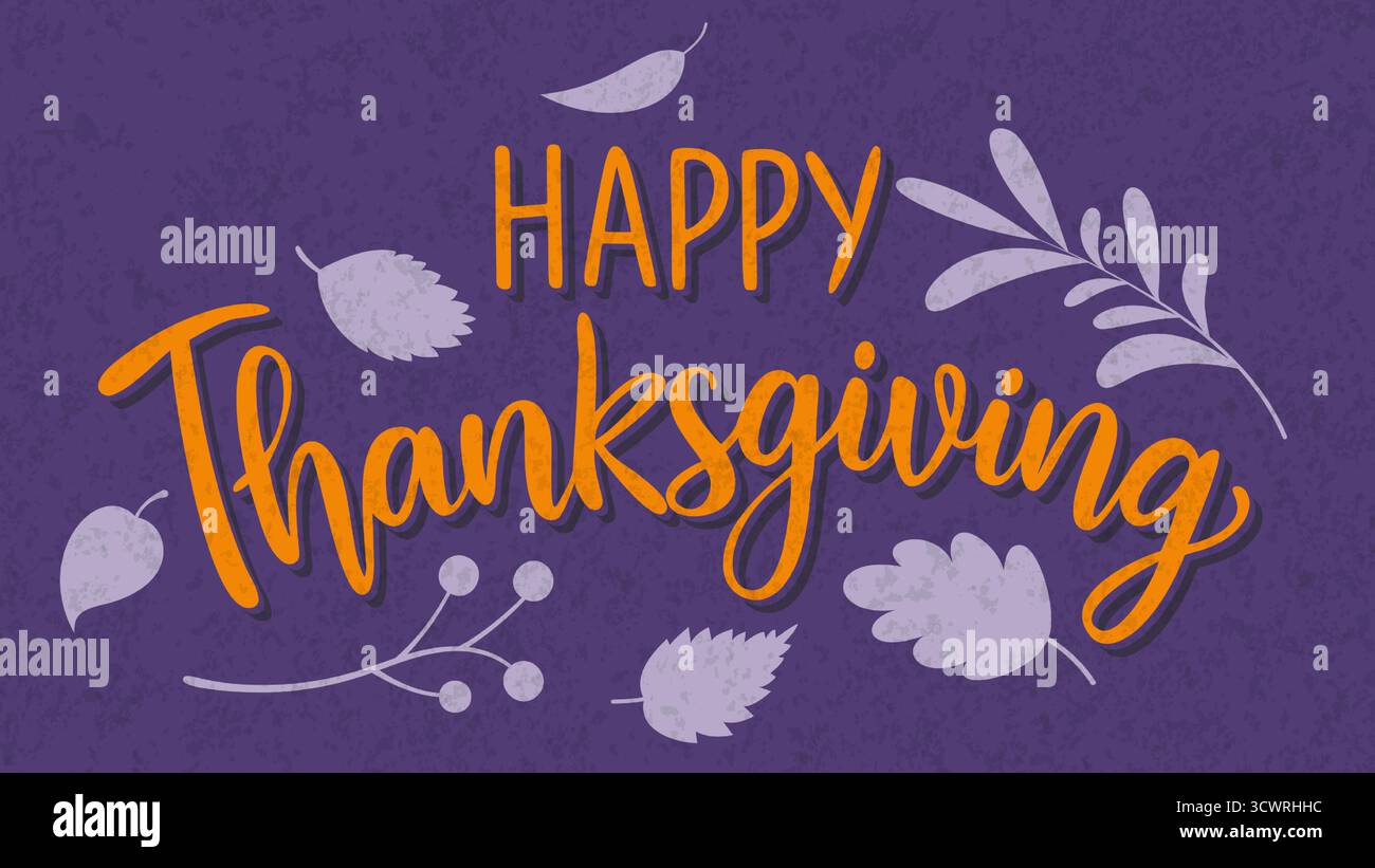 Joyeux jour de Thanksgiving avec des feuilles d'automne. Lettrage de texte dessiné à la main Illustration de Vecteur