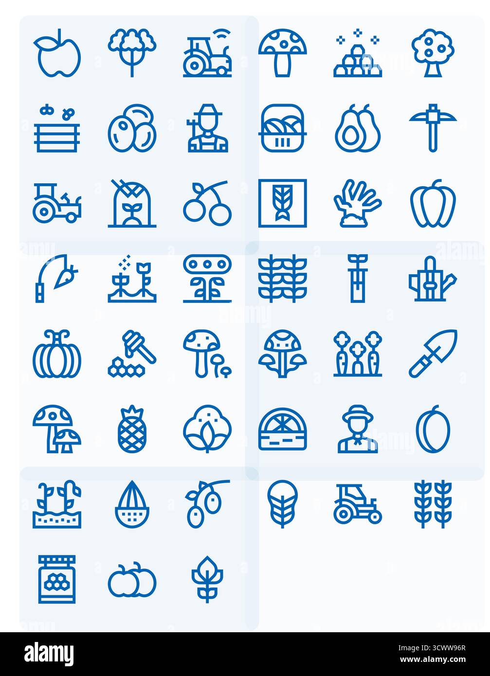 Cet ensemble de 45 icônes Bold Line capture des thèmes de récolte, parfaits pour les applications technologiques et commerciales. Illustration de Vecteur