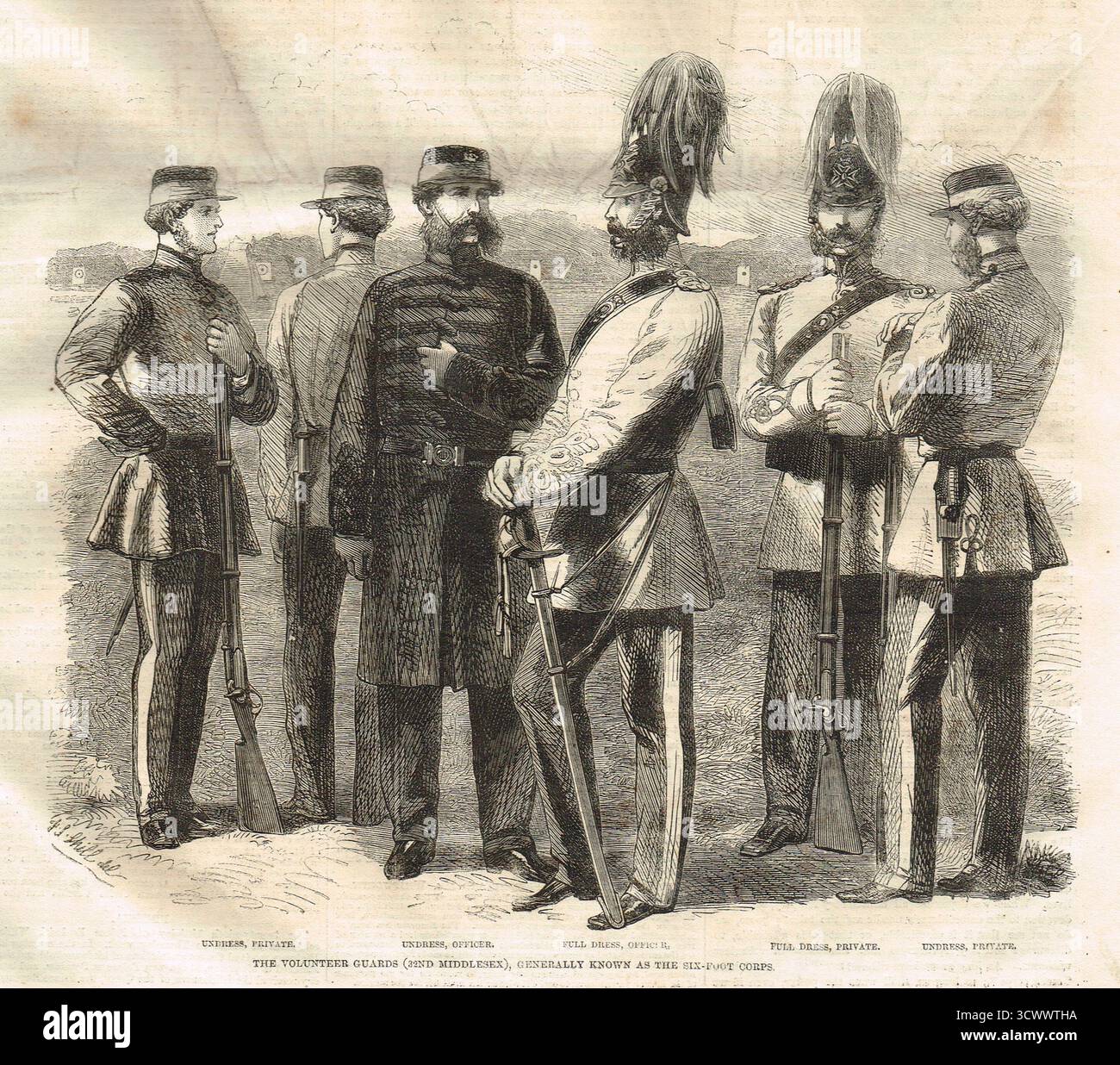 Les gardes volontaires (32nd Middlesex), communément appelés corps de six pieds, en raison de leur taille supérieure à la moyenne. 1860 Banque D'Images