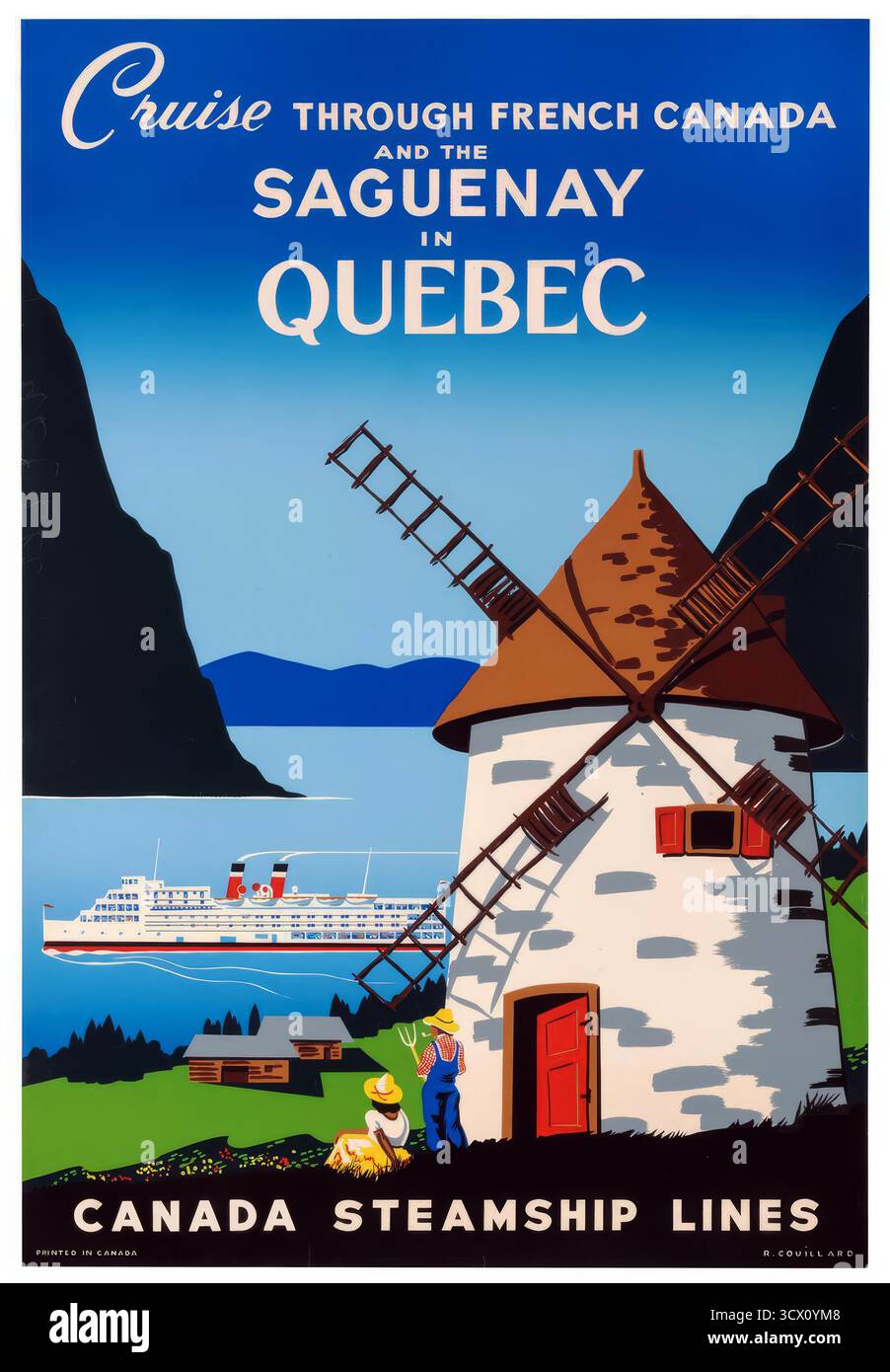 Une superbe affiche de voyage vintage pour le Saguenay au Québec au Canada. Banque D'Images