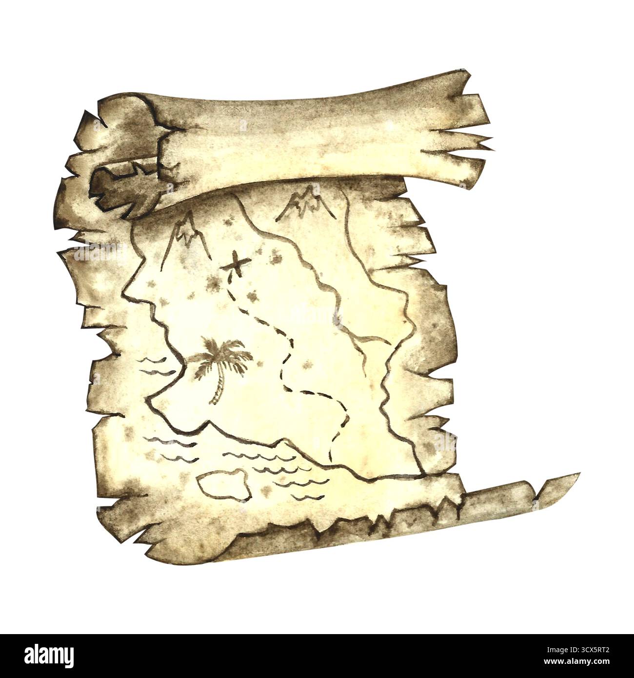 Carte vintage, Treasure Island. Illustration d'aquarelle dessinée à la main. Pour les jeux d enfants et les vacances. Pour autocollants, cartes, affiches et bannières Banque D'Images