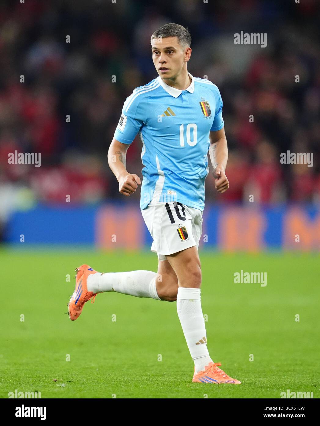 Le belge Leandro Trossard lors du match de qualification européen de la Coupe du monde de la FIFA au stade de Cardiff. Date de la photo : lundi 13 octobre 2025. Banque D'Images