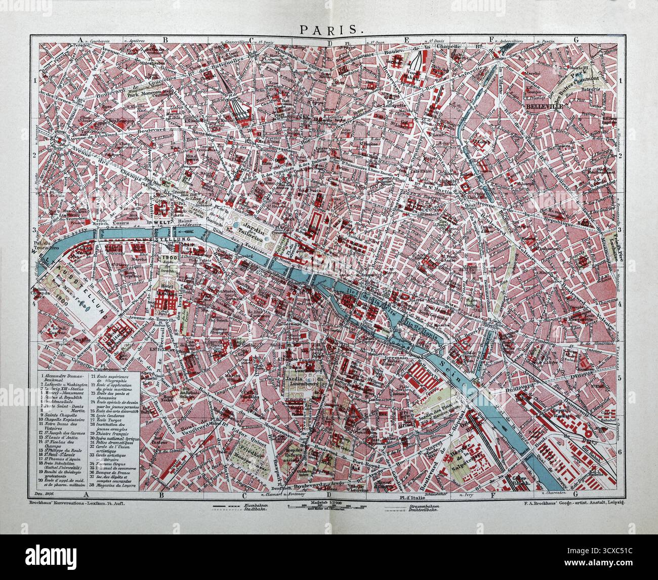 Paris, plan historique de la ville de 1906 Banque D'Images