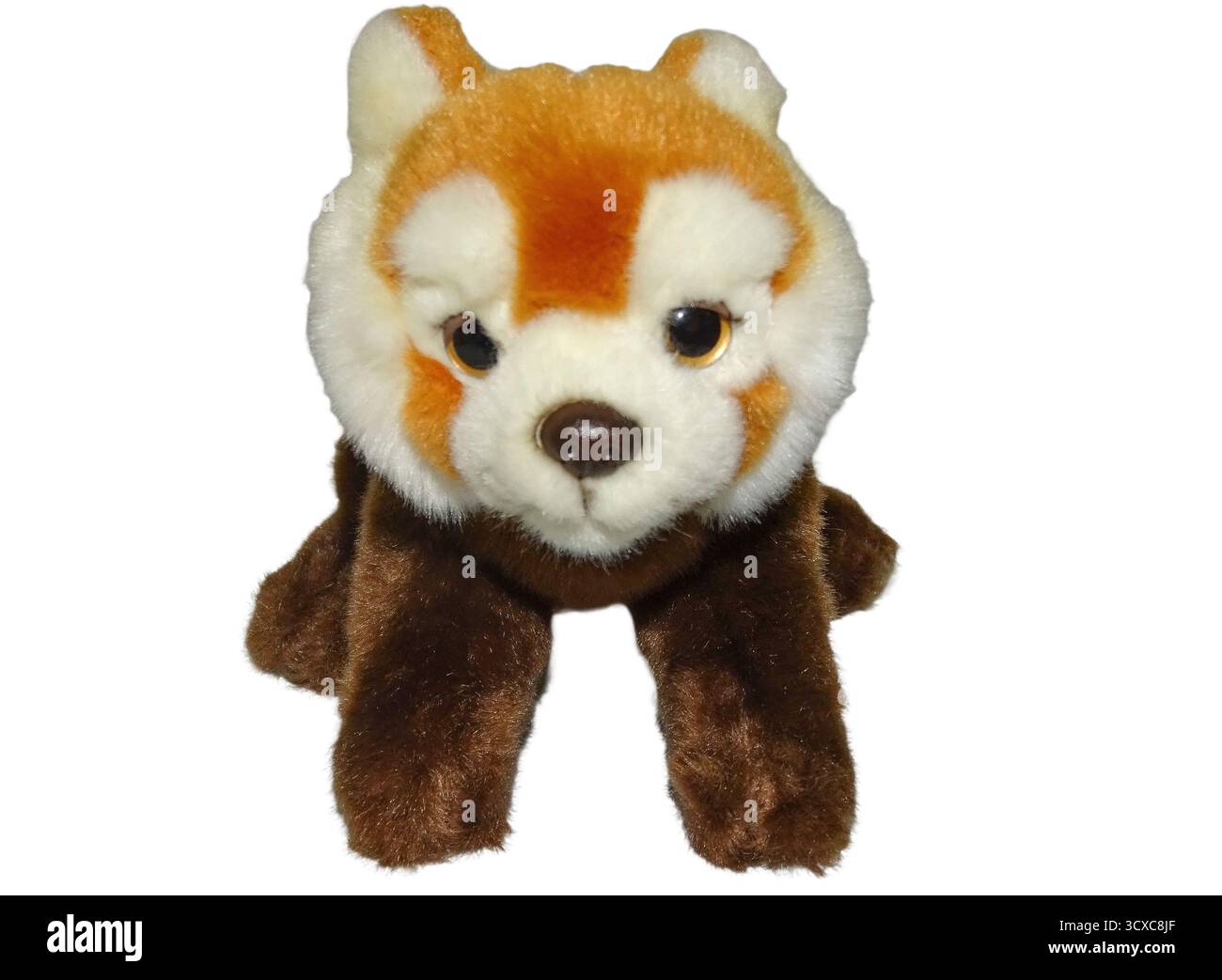 Panda rouge en peluche isolé sur blanc. Jouet Banque D'Images