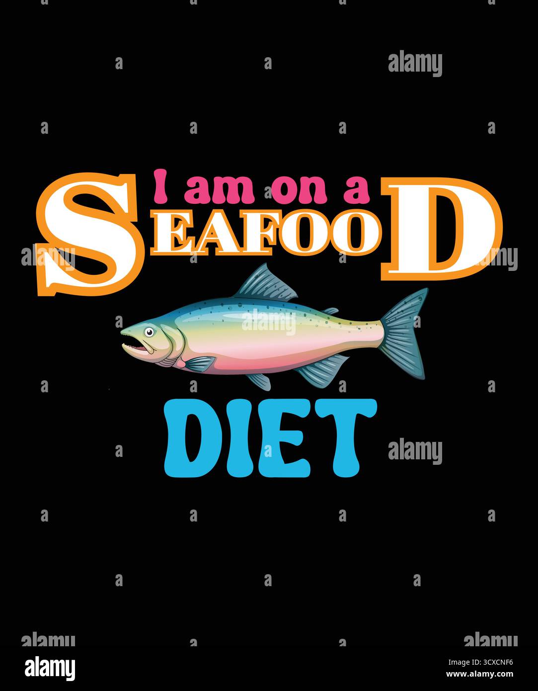 Je suis sur Un régime de fruits de mer - Funny Fish Lover T-shirt Design Illustration de Vecteur