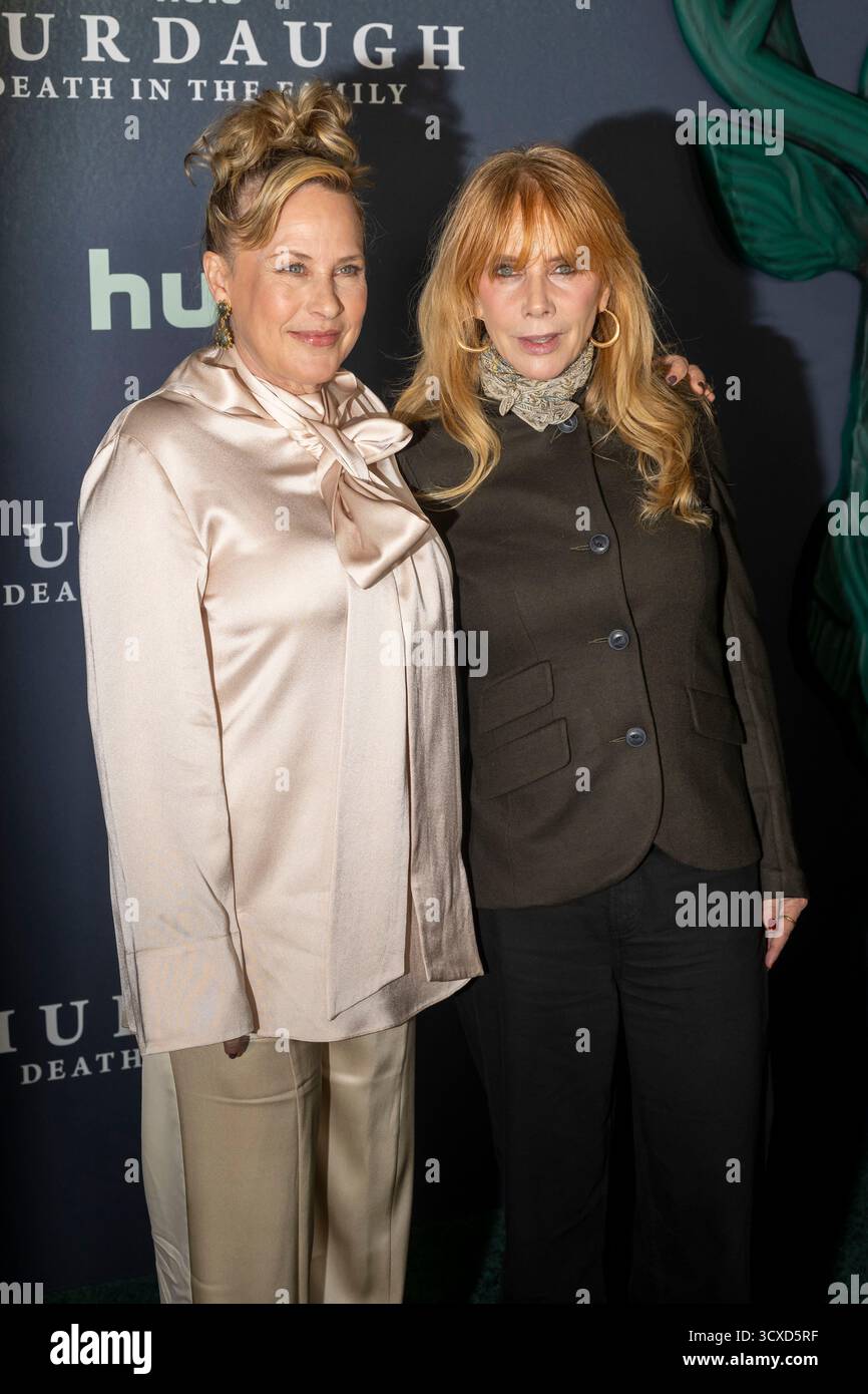 New York, États-Unis. 13 octobre 2025. Patricia Arquette et Rosanna Arquette assistent à la première de Murdaugh : Death in the Family de Hulu à New York au 7 Hudson Square. Crédit : SOPA images Limited/Alamy Live News Banque D'Images